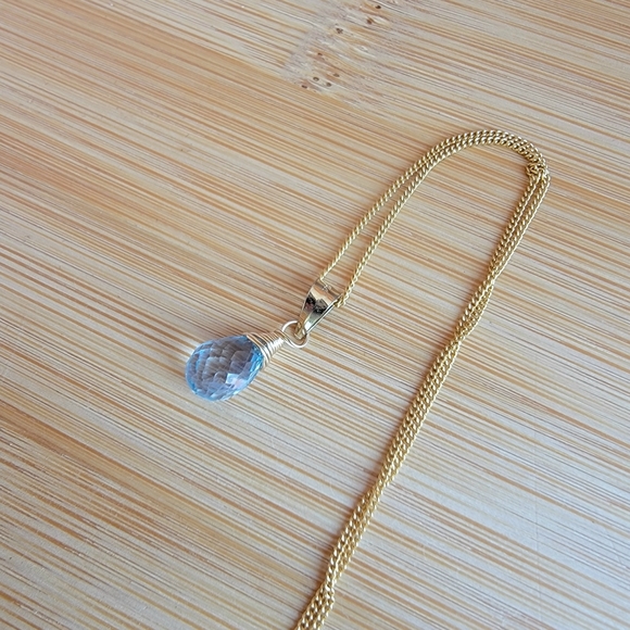 BLUE TOPAZ Necklace Minimalist Crystal Gemstone December Birthstone - Picture 4 of 5